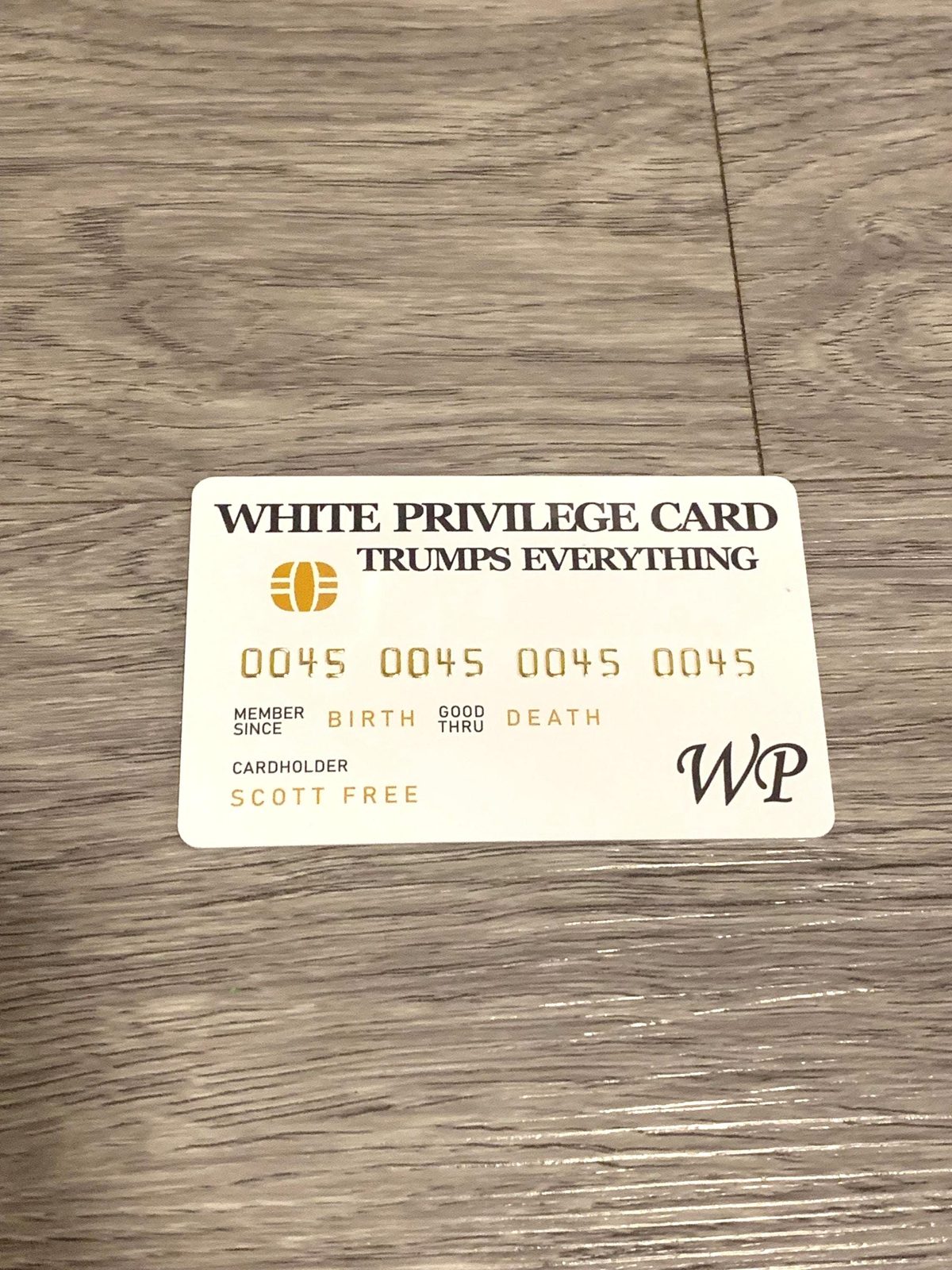 White Privilege Card novelty gag gift card reading Trumps Everything